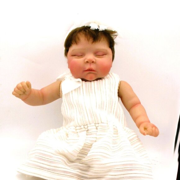 Peaches By C. Brace Reborn Baby Doll - White Striped Dress & Bow - Realistic New - Picture 3 of 13